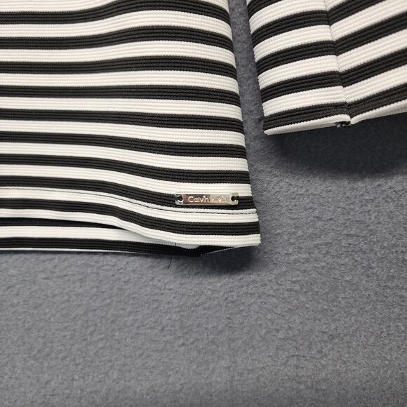 Calvin Klein Top Womens Medium Black White Striped Ruffle Sleeve Office Preppy - Picture 10 of 12
